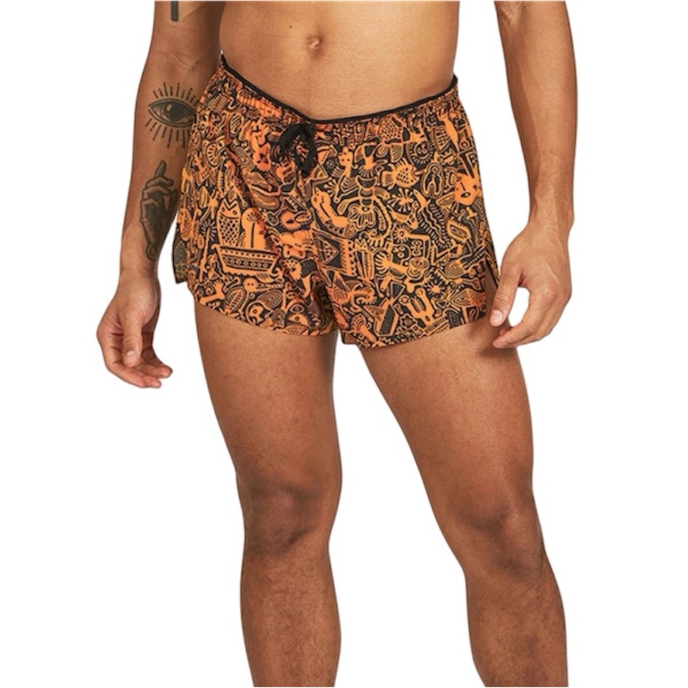 Janji 3” AFO split shorts size large lined orange yellow